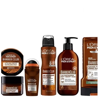 6tlg Set | Loreal Men Barber Club Duschgel Bart-Shampoo Balsam Deo-Spray Haargel - Bild 1 von 3