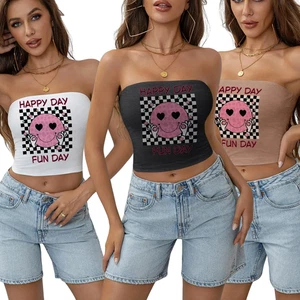 Mujer Tubo Tops Salir Verano Bandeau Moda Corto Sin Mangas Sin Tirantes - Imagen 1 de 9