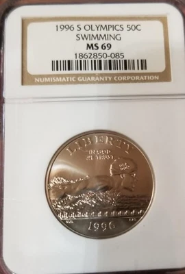 1996 Olympics 50c Swimming Liberty N.G.C. MS-69 015 - Image 1 of 2