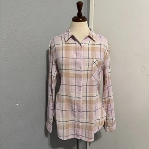 Time and Tru Damen Hemd rosa kariert Button Down Kragen Gr. L L Lagenlook Relaxed Fit - Bild 1 von 17