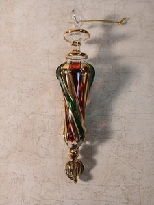 Rot, Grün & Gold 7,5" Mundgeblasen Glas Ornament Vintage  - Bild 1 von 8