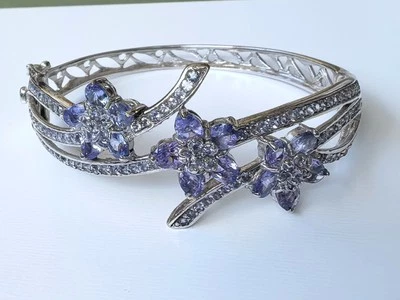 Natürlicher Tansanit Armband Armreif 925 Silber 14K Weissgold 21,2 Gr.  - Bild 1 von 4