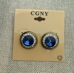 Pendientes de estrás de cristal azul CGNY tono dorado tachuelas llamativas - Imagen 1 de 2