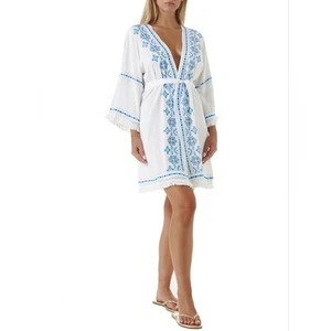 MELISSA ODABASH Kara White/Blue Kaftan Size Small - Picture 1 of 7