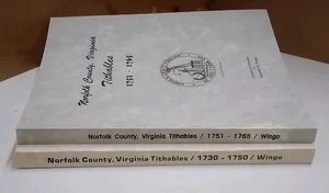 Norfolk County Virginia Tithables, 2 Vols. 1730-1765. By Elizabeth & Bruce Wingo - Picture 1 of 5