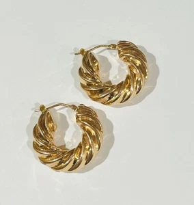 14k Yellow Gold Milor Italy Hoop Earrings - Picture 1 of 3