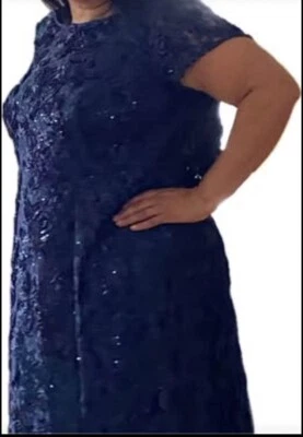 Vestido Alex Evenings talla grande 20w hasta el suelo - elástico - rosetas azules Foto 1 de 4