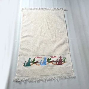 Vintage Kanone beige Azteken Southwestern Kojote Fransen Handtuch USA 100 % Baumwolle - Bild 1 von 4