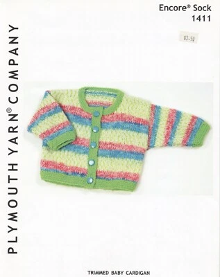 Cárdigan de bebé recortado con patrón de tejido de hilo Plymouth #1411 nuevo en caja-2 años 18"-24" Foto 1 de 2