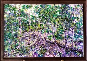 Still Forest Trees Pointillism Ray Baird Original Landscape 24x36 Oil Painting - Picture 1 of 12