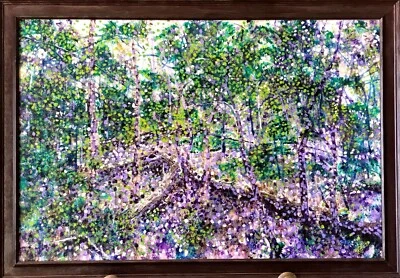 Pintura al óleo paisaje original de rayo Baird de árboles de bosque todavía puntillismo 24x36 Foto 1 de 4