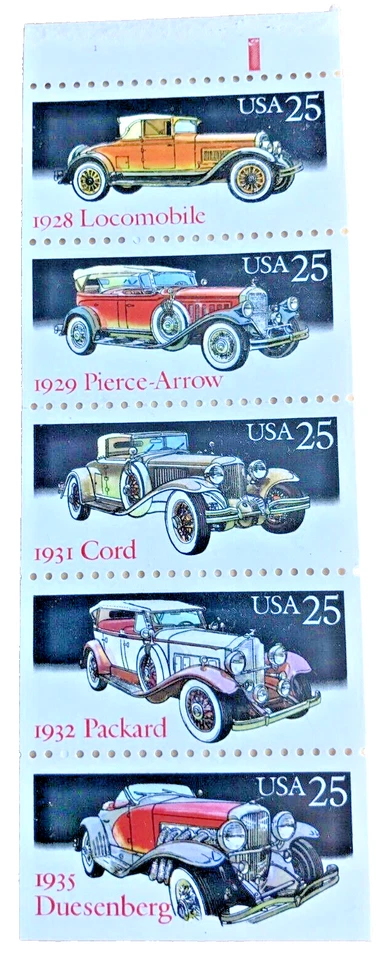 SCOTT #2385a 5 CLASSIC CARS  BOOKLET PANE OF 5 MNH STAMPS - Image 1 of 2
