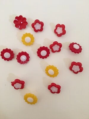 14 Red and Yellow Flower buttons - flower buttons - crafting buttons - Image 1 of 3