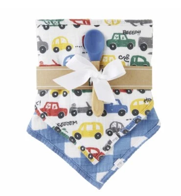Mud Pie Bebé Niños 3 Piezas Coches Baberos y Cuchara Set de Regalo Talla Única - Azul - Nuevo Foto 1 de 2