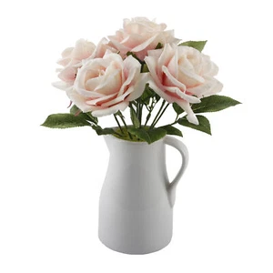Flora Bunda Artificial Roses in Ceramic Pot 12.5 inch Vase, Pink Roses - Picture 1 of 16