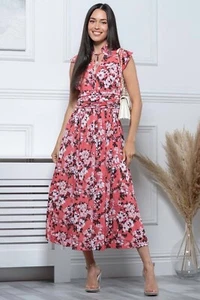 JOLIE MOI KYNLEE FRILLY SHOULDER MAXI DRESS, CORAL UK SIZE 16 RRP £75 - Picture 1 of 7