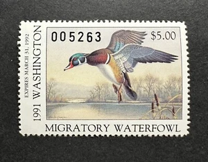 WTDstamps - 1991 WASHINGTON - State Duck Stamp - Mint OG NH - $5 Version - Picture 1 of 2