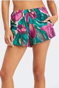 Fabletics Women's Sleep Shorts Tulips Elastic Waist Pockets Colorful Size XL - Picture 1 of 10