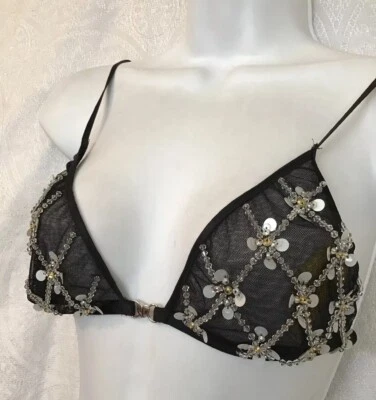 For Love And Lemons Bra Black Nylon Beaded Embellished Cups Size Small - Image 1 of 4