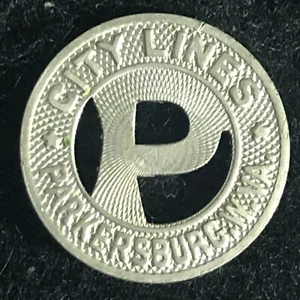 City Lines Parkersburg, W. VA WV G/F One Token Fare 16mm w/ Hanging "P" VGC - Picture 1 of 3