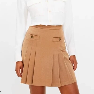 Falda Ann Taylor LOFT Mujer Franela Cepillada Plisada Bolsillo Camel Talla 12 Foto 1 de 4