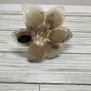 Murano Cream Burgundy Art Glass 6 Petal Flower - Picture 1 of 5