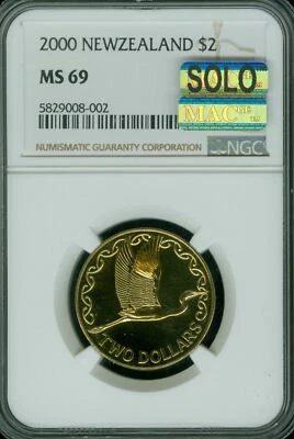 2000 NEW ZEALAND BRONZE $2 NGC MS69 MAC SOLO FINEST MAC SPOTLESS 4,500 MINTED * - Image 1 of 2