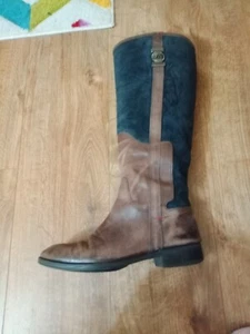 TOMMY HILFIGER Ladies Brown LEATHER Navy Blue SUEDE Riding BOOTS Size 6 /39 - Picture 1 of 12
