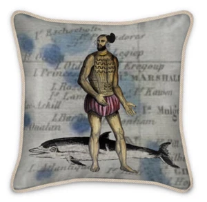 Micronesia Tattoo Marshall Island man/Dolphin Silk Pillow - Picture 1 of 1