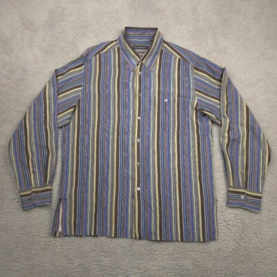 Barry Bricken Striped Button Up Shirt Mens XL Multicolor Silk Blend Long Sleeve - Image 1 of 4