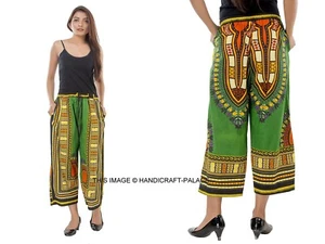 Pantaloni africani verdi Dashiki cotone Aladdin yoga harem BOHO pantaloni unisex indiani - Foto 1 di 6