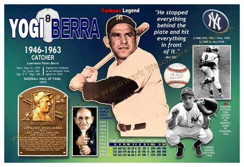 NEW YORK YANKEES CATCHER YOGI BERRA 19”x13” COMMEMORATIVE POSTER Cover
