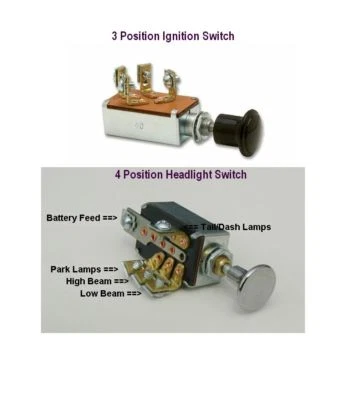 Ignition Switch Push Pull Type and Headlight Dimmer Switch 4 Position Hot Rod ck - Image 1 of 4