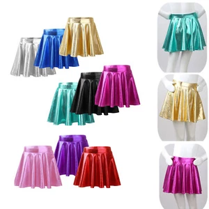 Kids Girl Metallic Skater Skort Pleated Skirt Gymnastics A-Line Ballet Dancewear - Picture 1 of 125