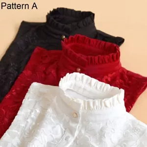 Women Lace False Fake Collar Detachable Button Half Shirt Blouse Crop Top Office - Picture 1 of 18