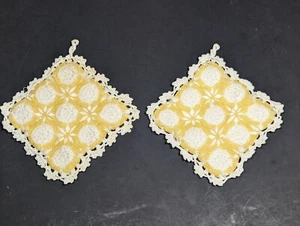 Dos soportes para ollas acolchados hechos a mano crochet algodón cuadrados hechos a mano de colección 5"x5" - Imagen 1 de 8