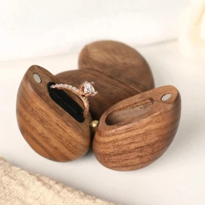 2x Brilliant Heart Shaped Ring Wood Box Wedding Ceremony Promise Ring Rustic Box - Picture 1 of 12