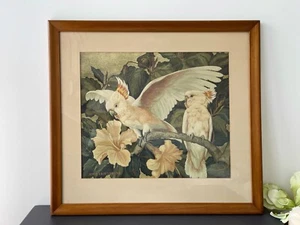 Wood Framed Art Print - Cockatoos on the Hibiscus Tree - by Jessie Arms Botke - Picture 1 of 5