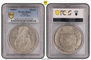 Münze Taler Habsburg RDR Taler 1698 / 7 Hall PCGS MS62 TOP POP 1/0 nswleipzig - Zdjęcie 1 z 2