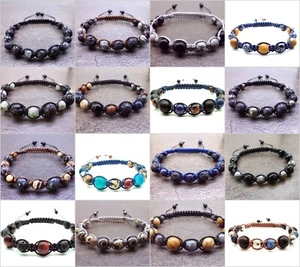 Mens Wrap Bracelet Cuff Wristband Jewellery Bangle Gemstones Beaded Braided Rope - Picture 1 of 18