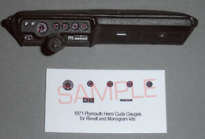 1971 PLYMOUTH HEMI CUDA GAUGE FACES for 1/24 scale REVELL MONOGRAM kits—PLS READ