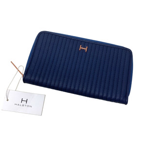 NEW Halston Madeline Channel Quilted Zip Around Wallet Navy Blue HW0001 NWT