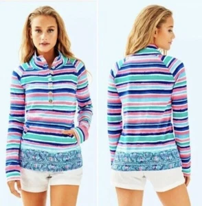 LILLY PULITZER Striped Captain Skipper Pullover Henley Button UPF 50+ Sweater L - Picture 1 of 11