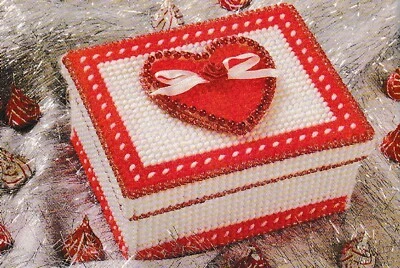 Valentine Sweetheart Box - 3-1/2" x 2-1/2" x 4-3/8"- Plastic Canvas Pattern ONLY - Image 1 of 3