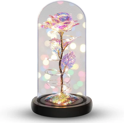 Galaxia Rosa Flor Regalo para Mamá de Hijo, Hija - Luz LED Flor de Vidrio con Foto 1 de 4