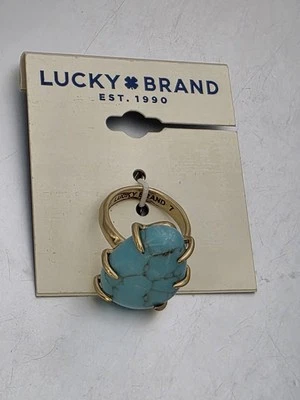 New! LUCKY BRAND Faux Turquoise Statement Ring Gold Tone Size 7 MSRP $39 - Image 1 of 4