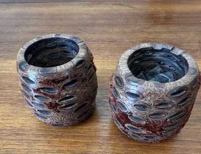 Rustic Farmhouse Candle Holders Handmade From Banksia Seed Pods Set Australia - Image 1 of 4
