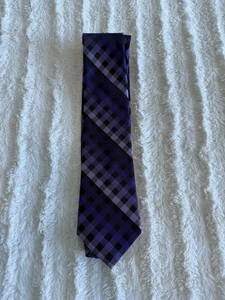 CROFT & BARROW Herren Krawatte lila schwarz kariert Krawatte Seide einmal getragen - Bild 1 von 4