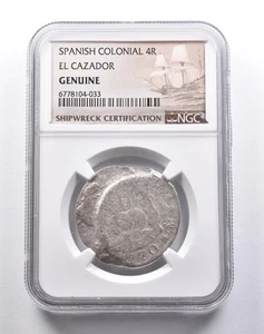 Genuine 1770 El Cazador Spanish Colonial 4 Reales NGC Shipwreck Cert. *3745 - Picture 1 of 3