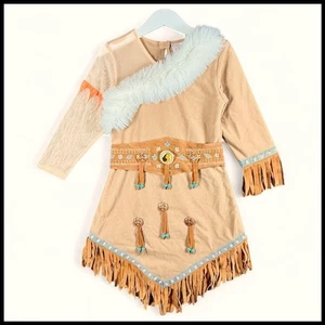 Disney Store Pocahontas Costume Dress & Belt Fur Trim Faux Suede Girls XS 4/5 - Picture 1 of 9